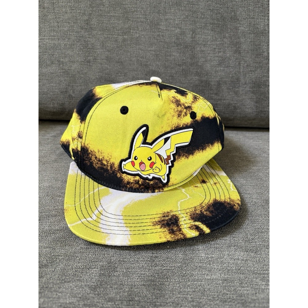 Bioworld Pokemon Pikachu Adjustable Snapback‎ Hat Flat Bill Yellow Blk Lightning